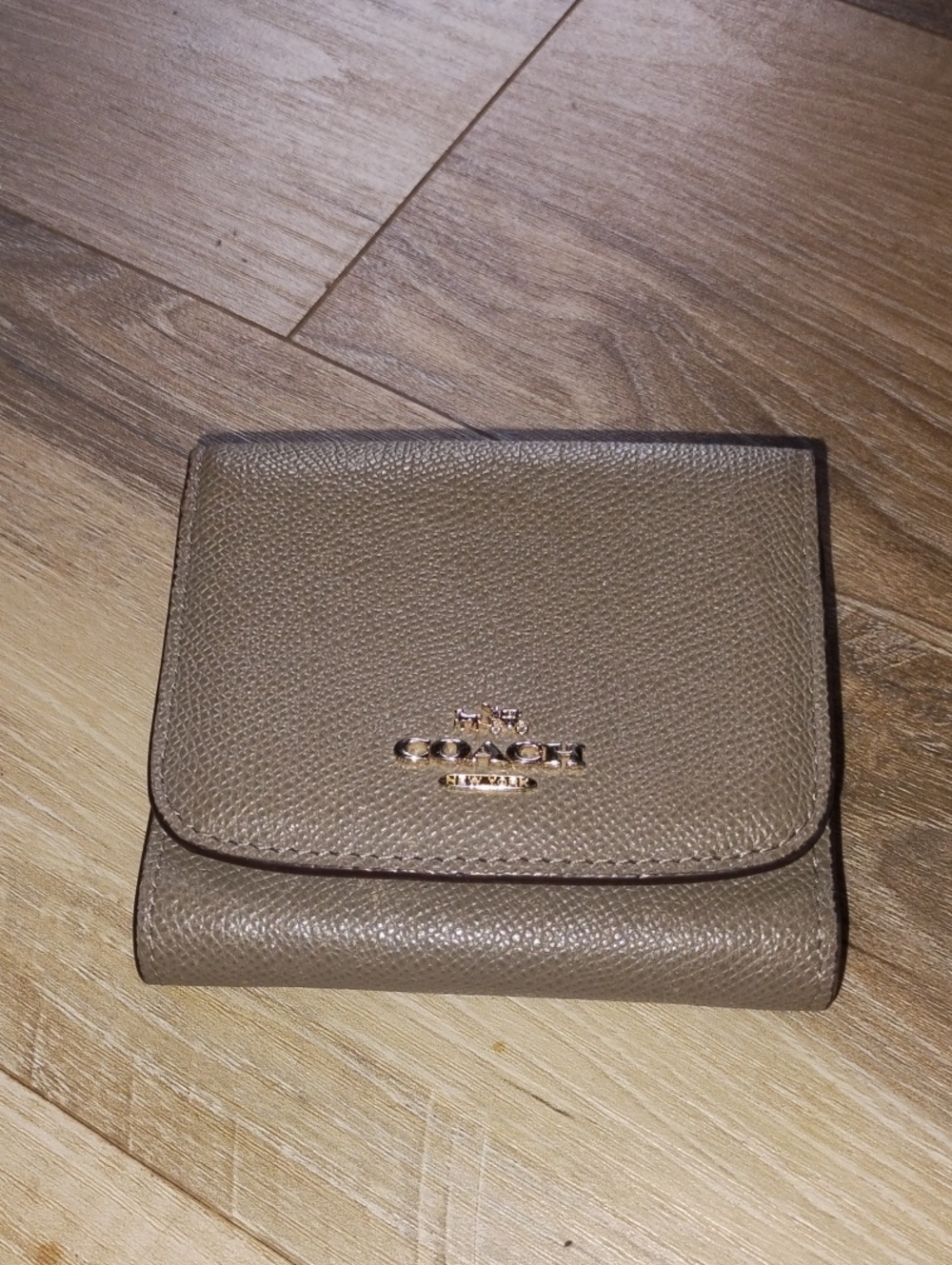 Coach Small Pebbled Leather Wallet in Taupe Brown
